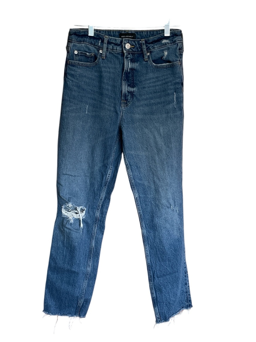 Free Assembly Super High Waist Straight Jeans Distressed Raw Hem Size 6